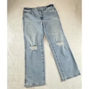 Good American Medium Wash Distressed‎ Straight Leg Blue Jeans GSTL67T - 12/31